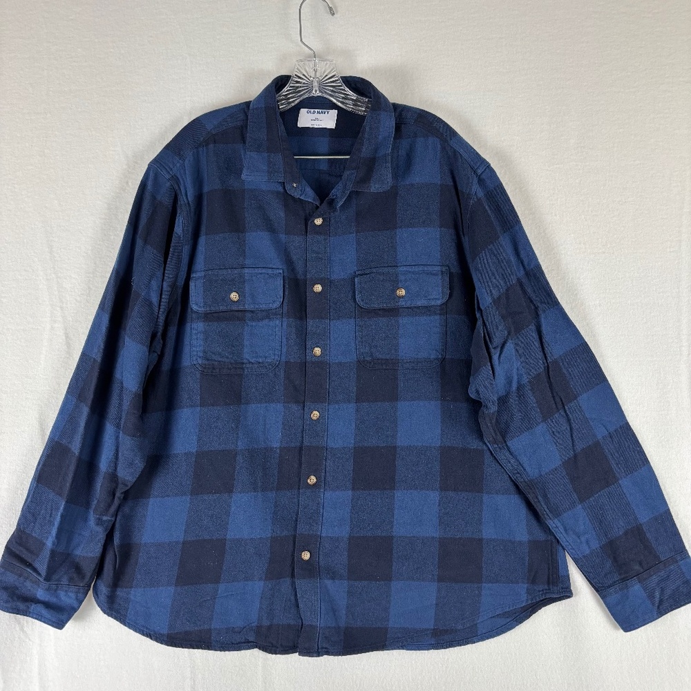 Old Navy, Men’s Double Brush, Flannel Button down, Size XXL, Dark Blue/Blue